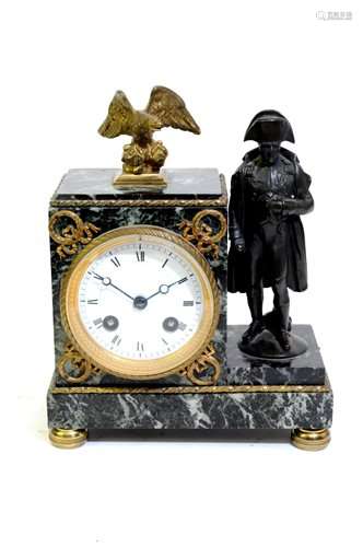 A French bronze and ormolu mounted variegated marble mantel clock