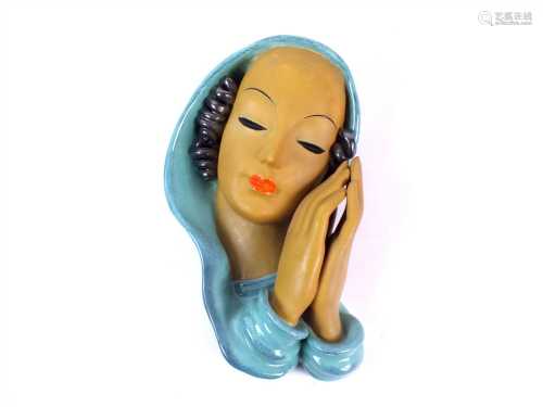 A Goldscheider pottery Art Deco style wall mask