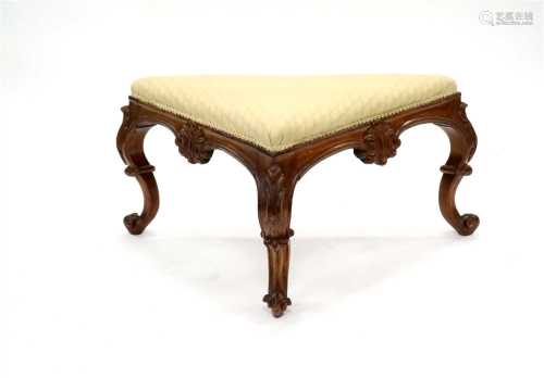 A 19th century carved mahogany framed upholstered stool