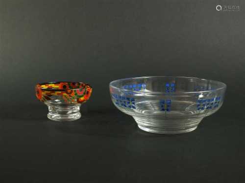 Two Stuart crystal enamelled glass bowls