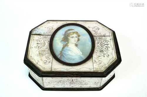 Miniature portrait inset ivory and tortoiseshell box