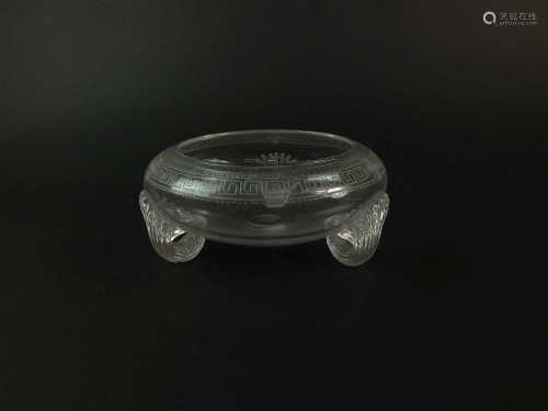 A mid-Victorian shallow glass bowl on three feet