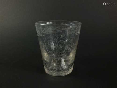 An English heavy lead glass engraved tumbler