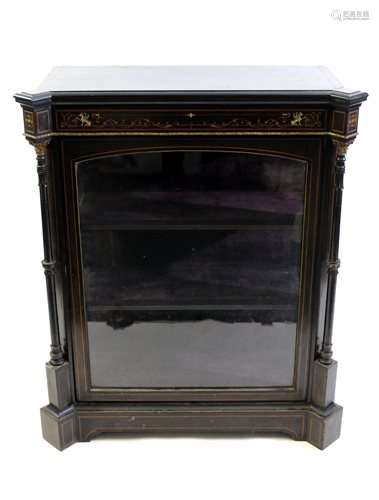 A pair of Victorian ebony and inlaid and gilt metal mounted side cabinets