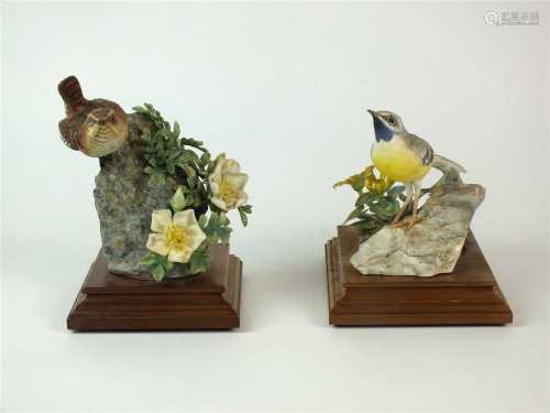 Royal Worcester models of a Grey Wagtail and a Wren