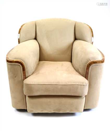 A large pair of upholstered Art Deco style tub chairs