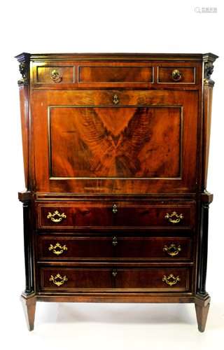 A French Empire style mahogany and brass secrétaire à abattant