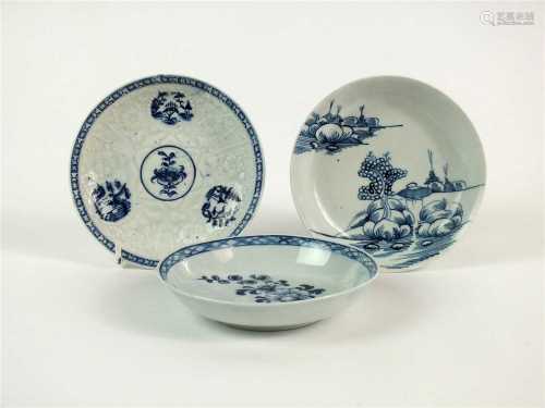 Three 18th century English porcelain saucers