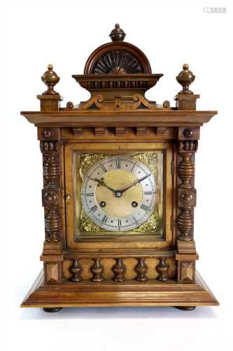 A 19th century German walnut cased bracket clock