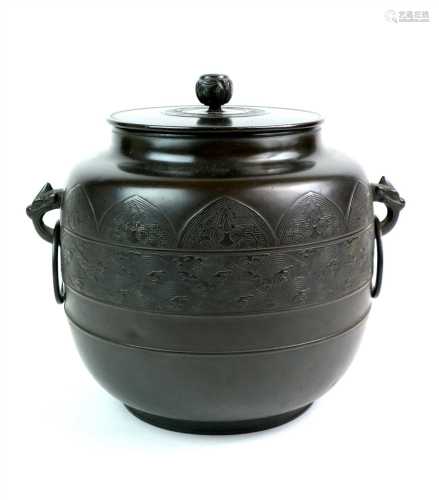 A large Japanese Meiji period lidded bronze vessel