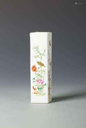 A FAMILLE ROSE 'FLOWER AND BIRD' BRUSH POT