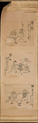 A CHINESE SCROLL PAINTING IN  CONSIST OF THREE FIGURAL