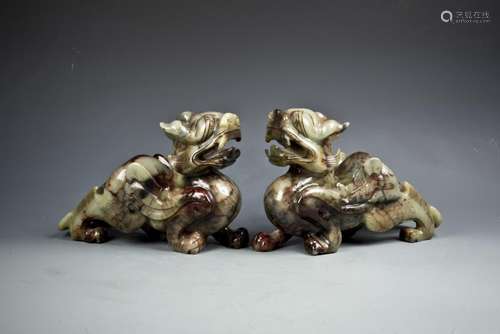 PAIR OF JADE AUSPICIOUS CHINESE BEASTS