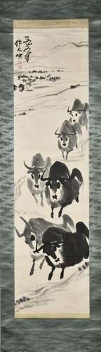 A CHINESE SCROLL PAINTING OF BULL