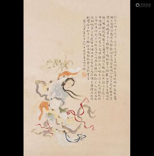 A CHINESE SCROLL PAINTING OF BEAUTY, AFTER FEI DAN