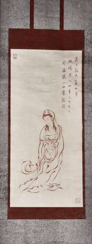 A CHINESE SCROLL PAINTING OF GUANYIN