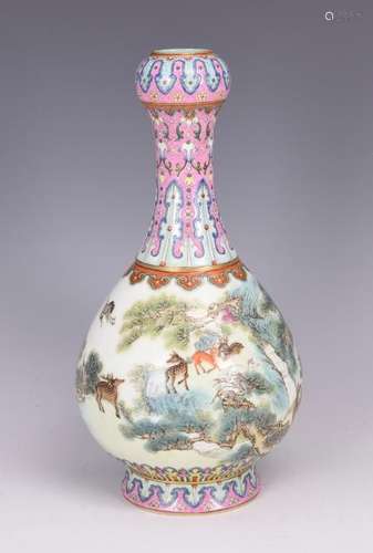 A FAMILLE ROSE GARLIC-HEAD PORCELAIN VASE