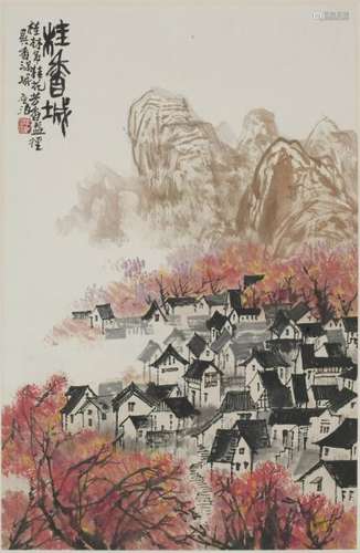 A CHINESE SCROLL PAINTING OF OSMANTHUS CITY MOTIF,