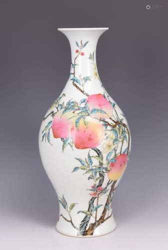 A FAMILLE ROSE OLIVE-FORM PORCELAIN VASE