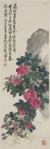 A CHINESE SCROLL PAINTING OF FLORAL MOTIF, AFTER WANG