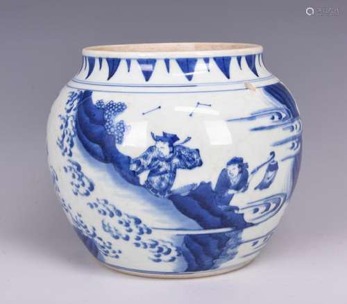 A BLUE AND WHITE 'FIGURAL' PORCELAIN JAR