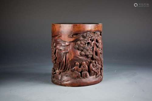 A BOMBOO CARVED BRUSH POT