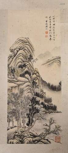 A CHINESE SCROLL PAINTING OF LANDSCAPE