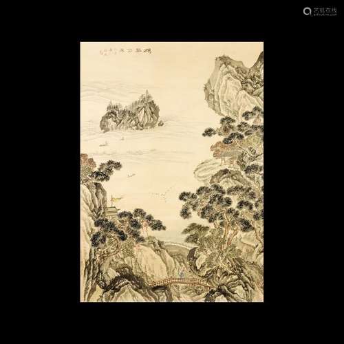 A CHINESE SCROLL PAINTING OF LANDSCAPE