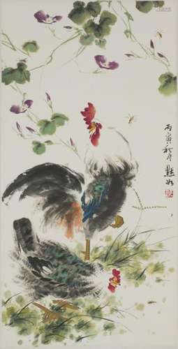 A CHINESE SCROLL PAINTING OF LOTUS MOTIF, AFTER JIN