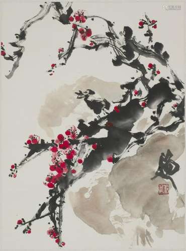 A CHINESE SCROLL PAINTING OF PLUM MOTIF, AFTER ZHANG