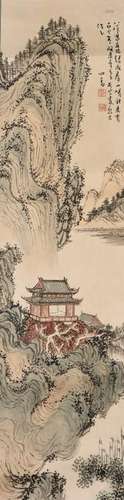 A CHINESE SCROLL PAINTING OF LANDSCAPE