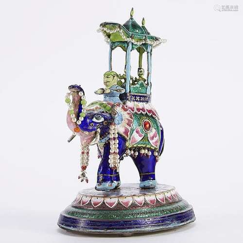 Indian Enameled Silver Elephant