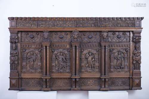 German Heavily Carved Renaissance Wood Mantel Mantle