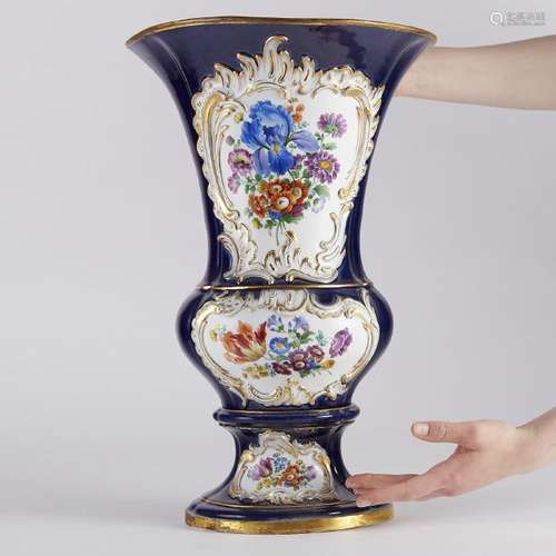 Large Cobalt Blue Meissen Porcelain Vase