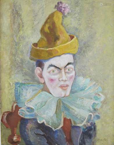 Clara Mairs Clown Portrait Oil on Board