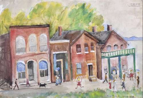 Clara Mairs Street Scene Watercolor on Paper