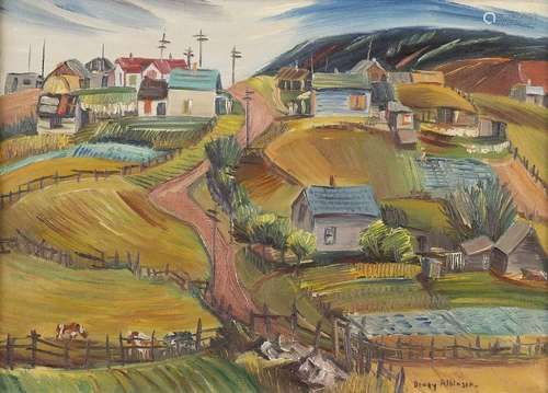 Dewey Albinson Hillside Settlers Oil on Canvas