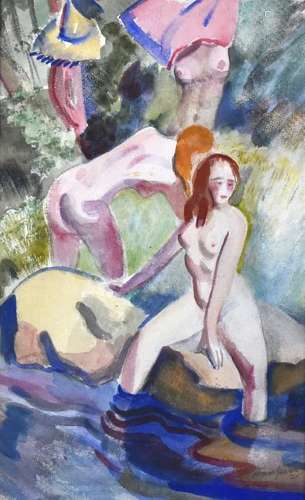 Nudes Bathing Clement Haupers Watercolor on Paper