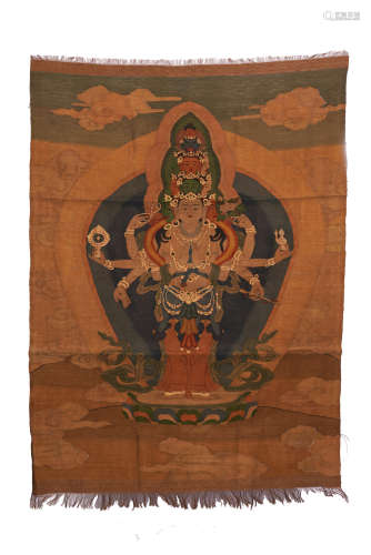 CHINESE EMBROIDERY KESI TAPESTRY OF STANDING EIGHT ARM GUANYIN