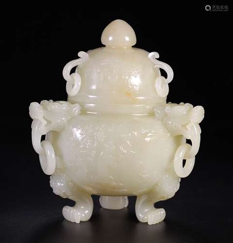 HETIAN JADE THREE DRAGON EARS CENSER