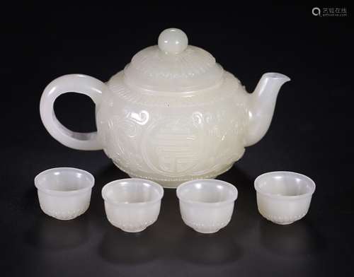 HETIAN JADE POT * 4 CUPS SET