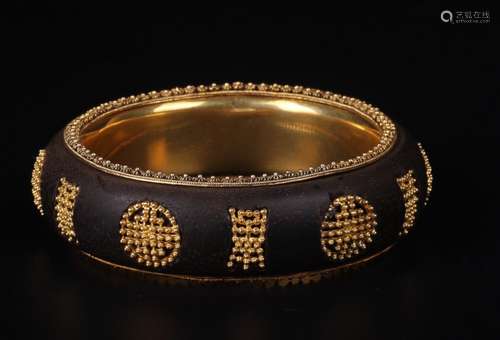 CHENXIANG WOOD EMDEDDED SILVER GILT BANGLE