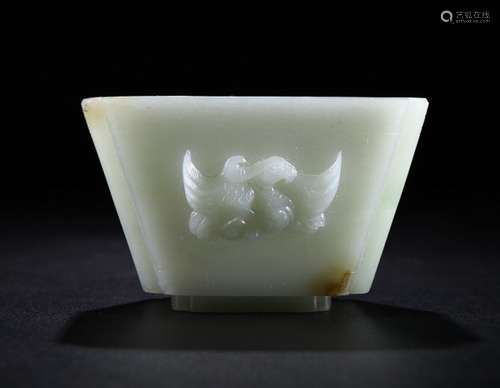 WHITE  HETIAN  JADE PHOENIX SQUARE CUP