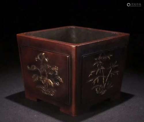 DA MING XUAN DE NIAN ZHI MARK COPPER GILT SQUARE CENSER