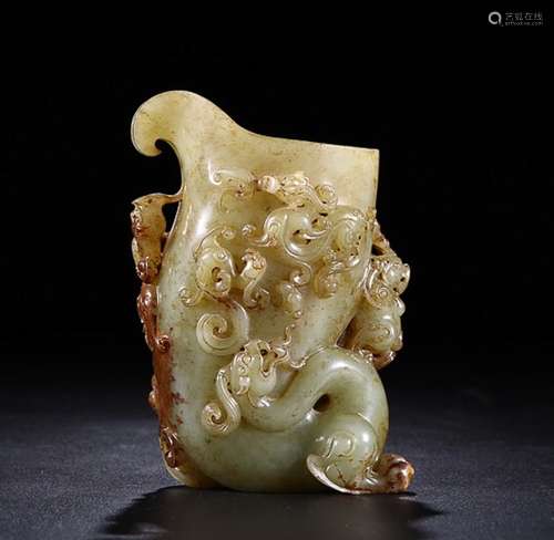 HETIAN JADE &COLOR DRAGON PATTERN CUP