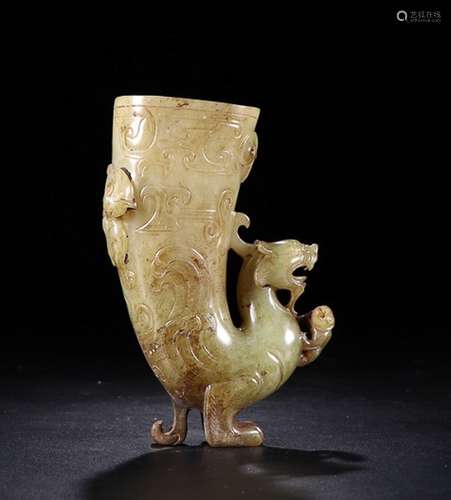 OLD HETIAN JADE DRAGON  CUP