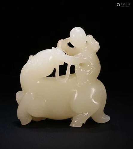 WHITE HETIAN JADE MA DAO CHENG GONG & RU YI TONG ZI ORNAMANT