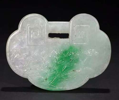 JADEITE FU GUI LIVE LONG  BLESSING LOCK PENDANT