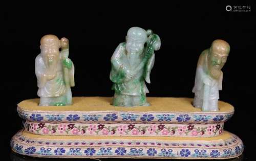 OLD JADEITE SHOU XIANG ORNAMENT FOR 3 & BASE / BOX