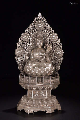 A SILVER CLOISONNE'LIANHUAGUANYIN'FIGURE